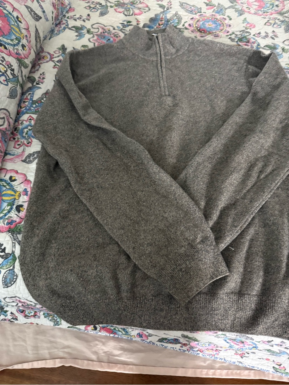 Men's Quarter-Zip Heather Gray Sweater 100% Cashmere